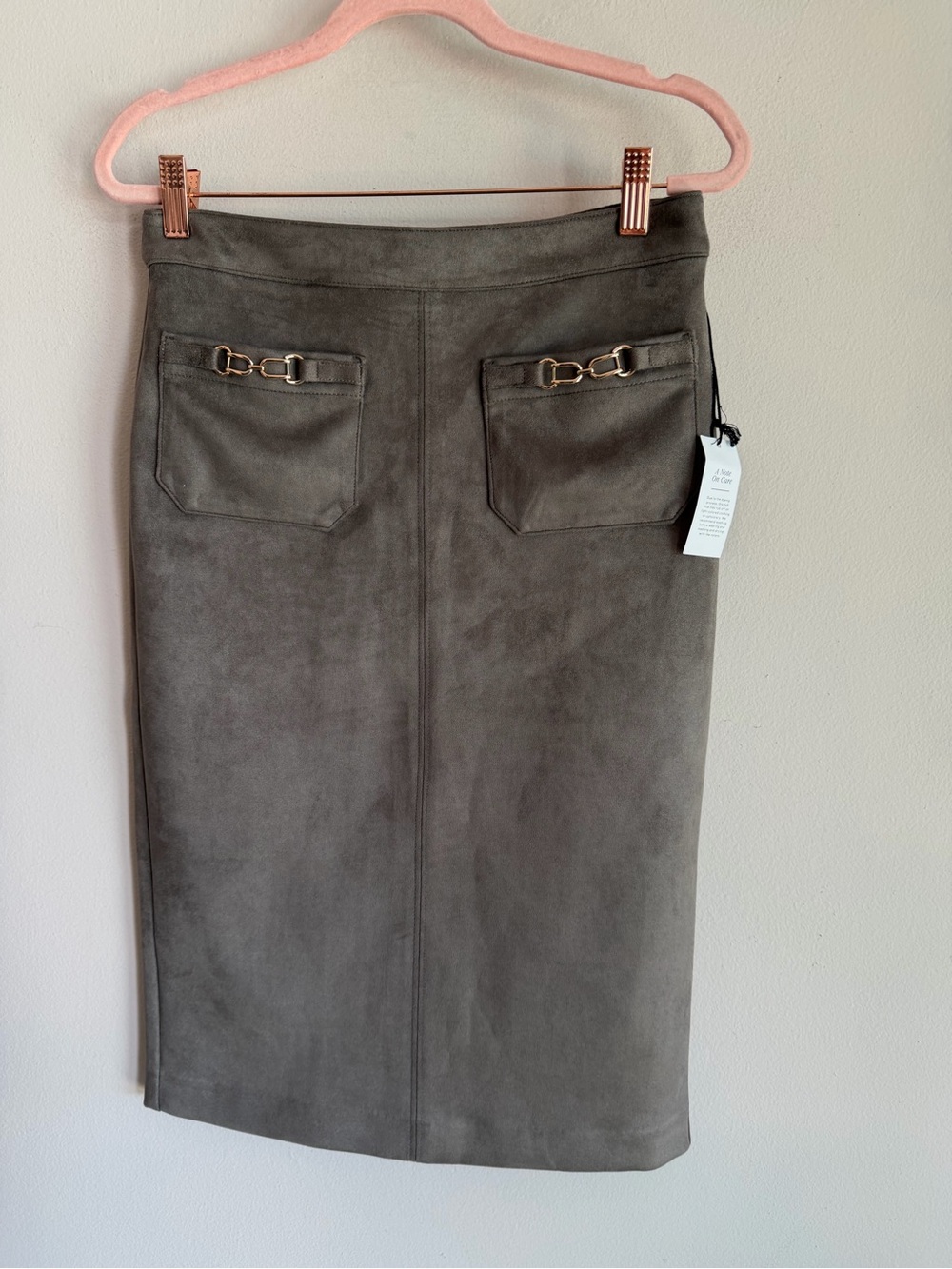 Suede Pencil Skirt with Pocket Hardware - Taupe size 2
